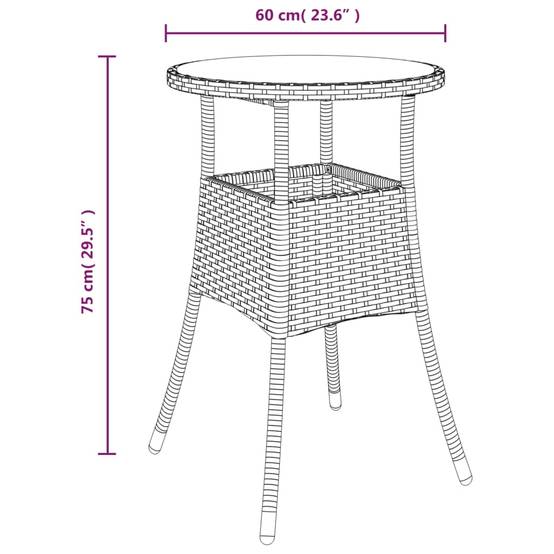 Table de Jardin Ronde 2 Personnes Ø60 cm Grise, Structure en Résine Tressée et Plateau Verre Sécurit – ComfortXL Outdoor Living - Image 6