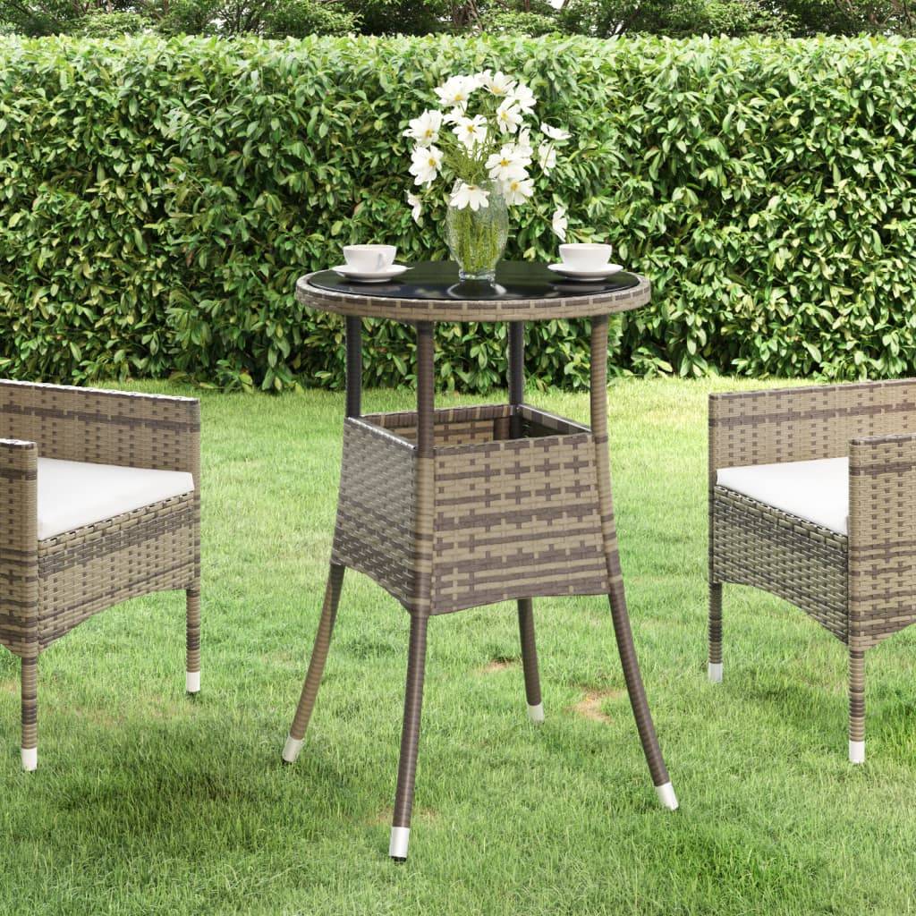 Table de Jardin Ronde 2 Personnes Ø60 cm Grise, Structure en Résine Tressée et Plateau Verre Sécurit – ComfortXL Outdoor Living - Image 1