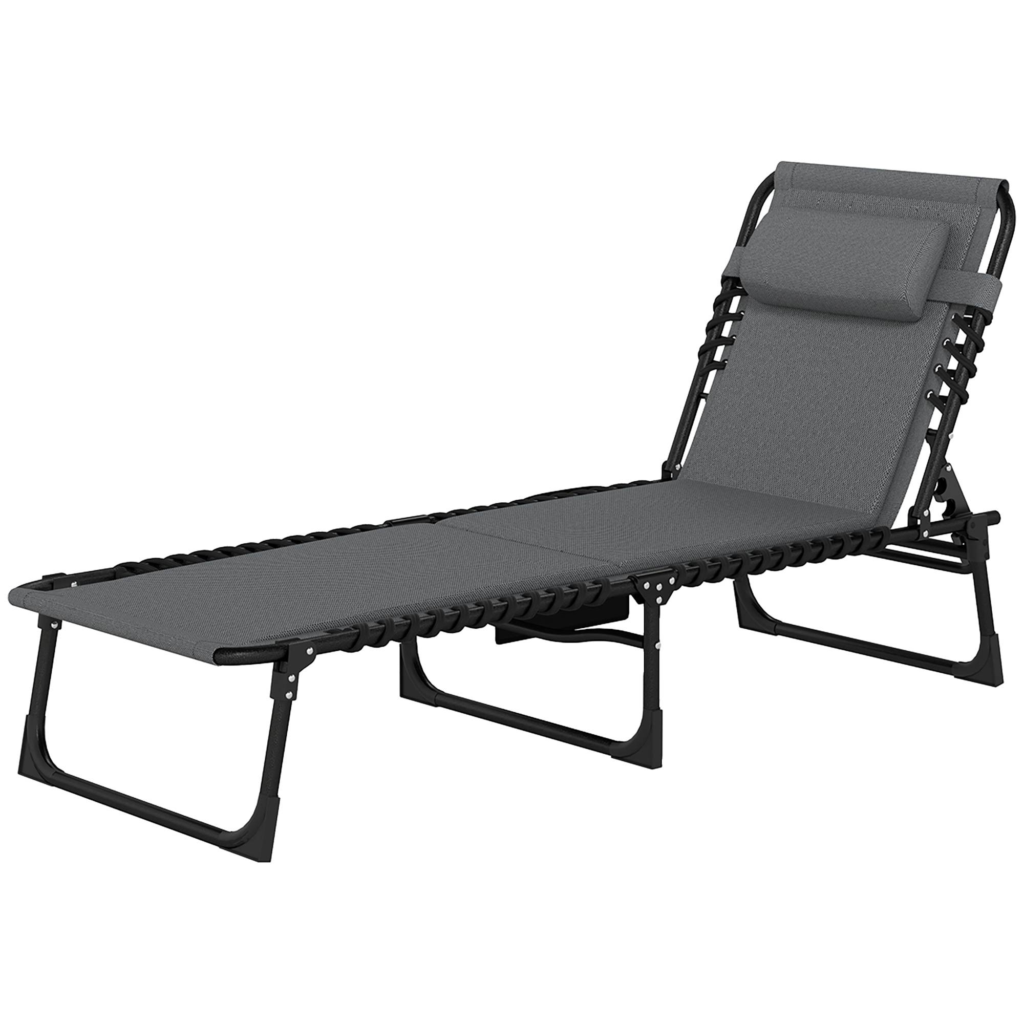 Chaise longue, transat avec coussins et poche latérale, chaise longue de jardin, chaise longue de piscine, chaise longue rembourrée, grise - Image 2