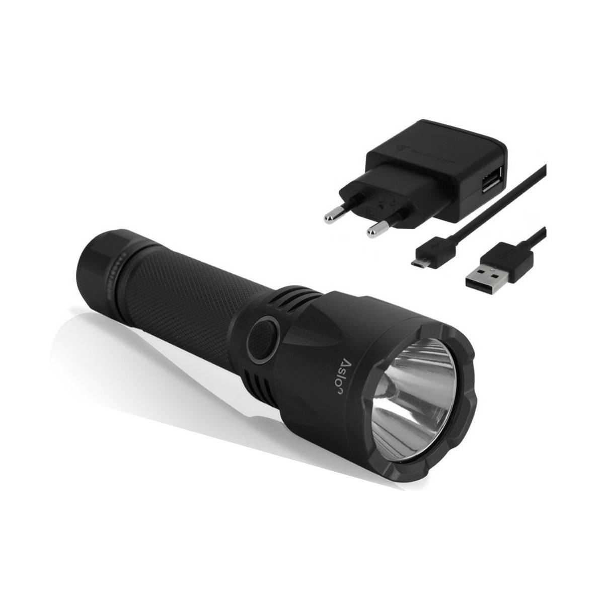 Lampe LED Torche à Batterie Rechargeable 2.6Ah USB / 230V 1000 Lumens Portée 280m ASLO - Imagen 1