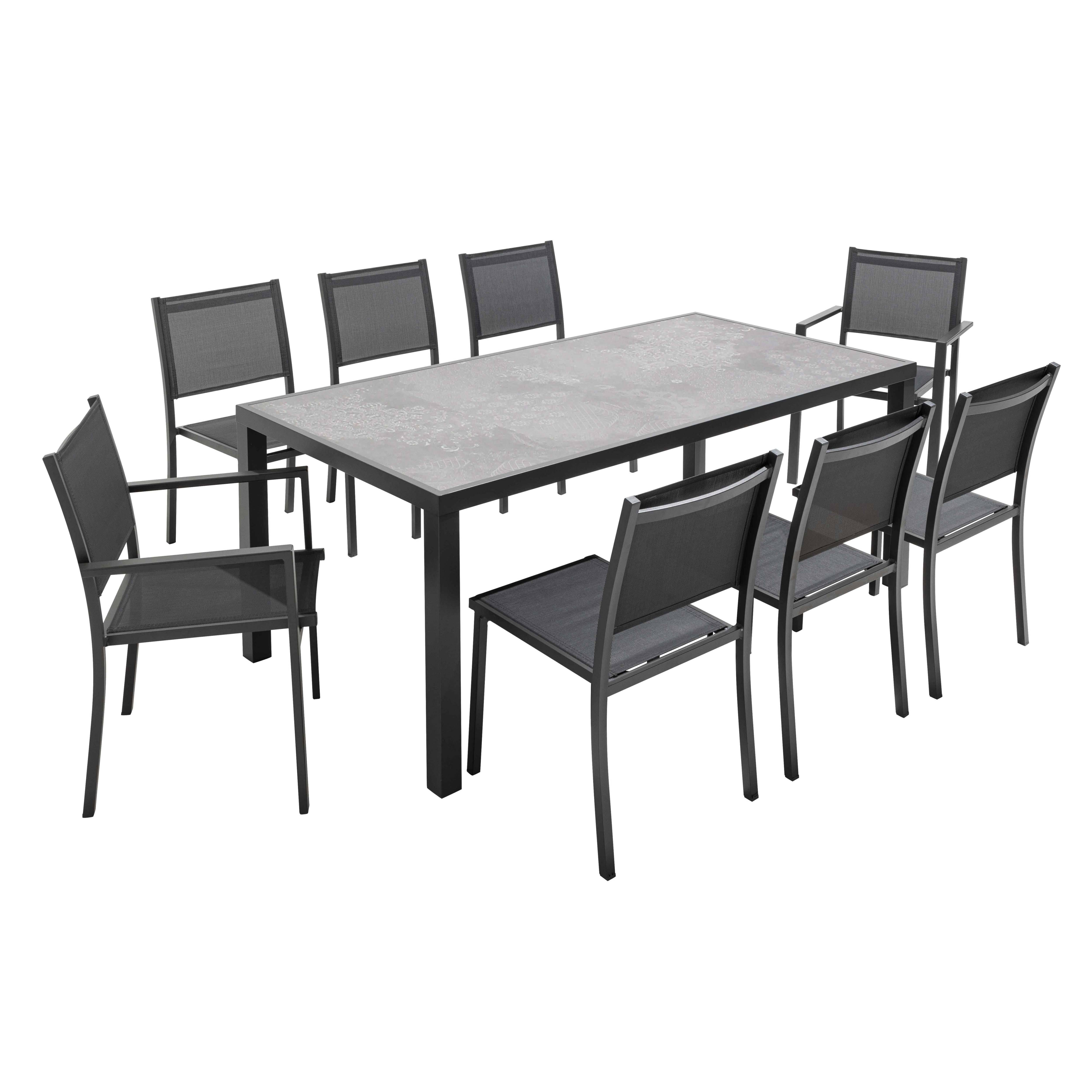 Oviala - Table de jardin en céramique effet stamp 8 places 185 cm - Oviala - Imagen 5