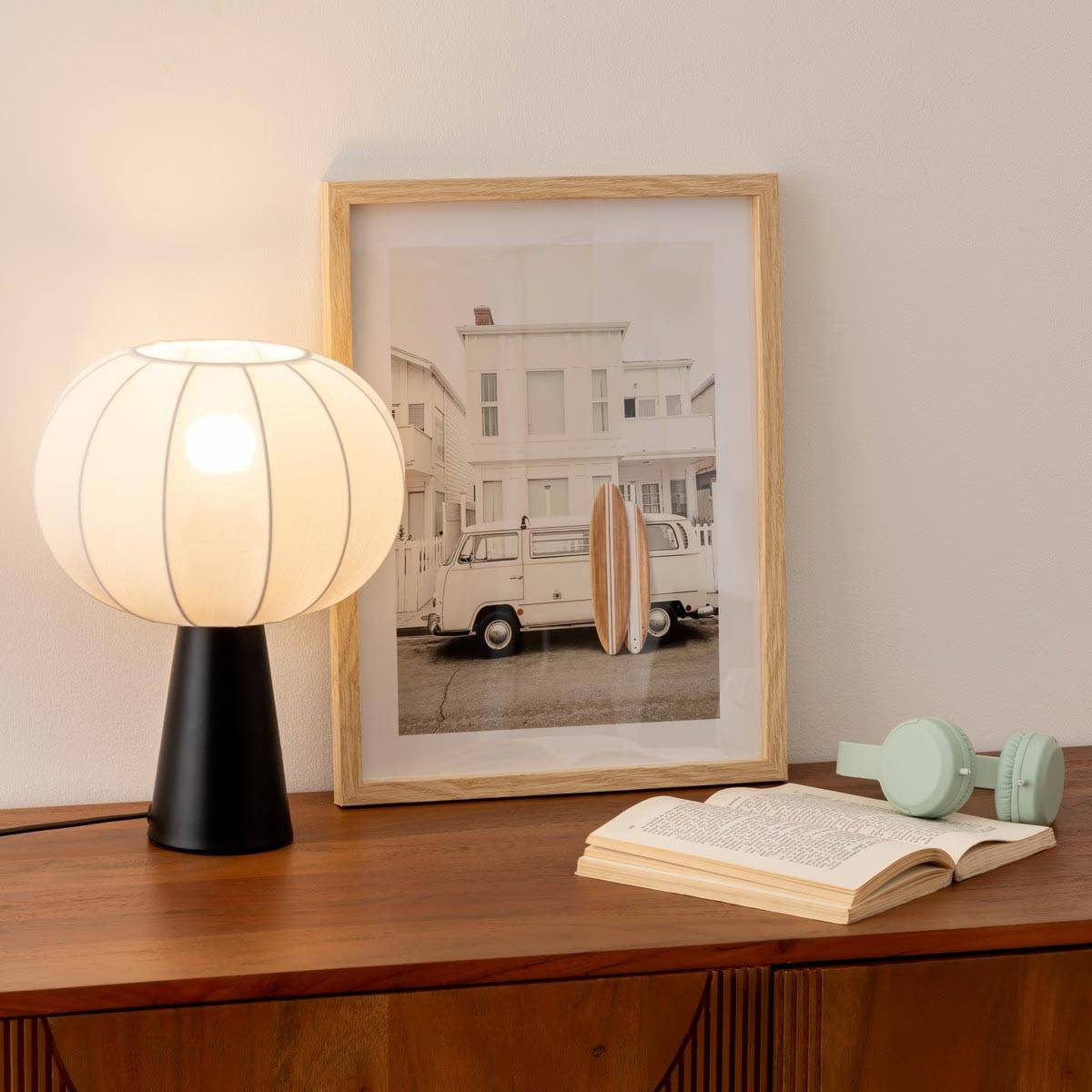 Lampe à Poser en Coton "Tobie" 33cm Blanc & Noir - Image 5