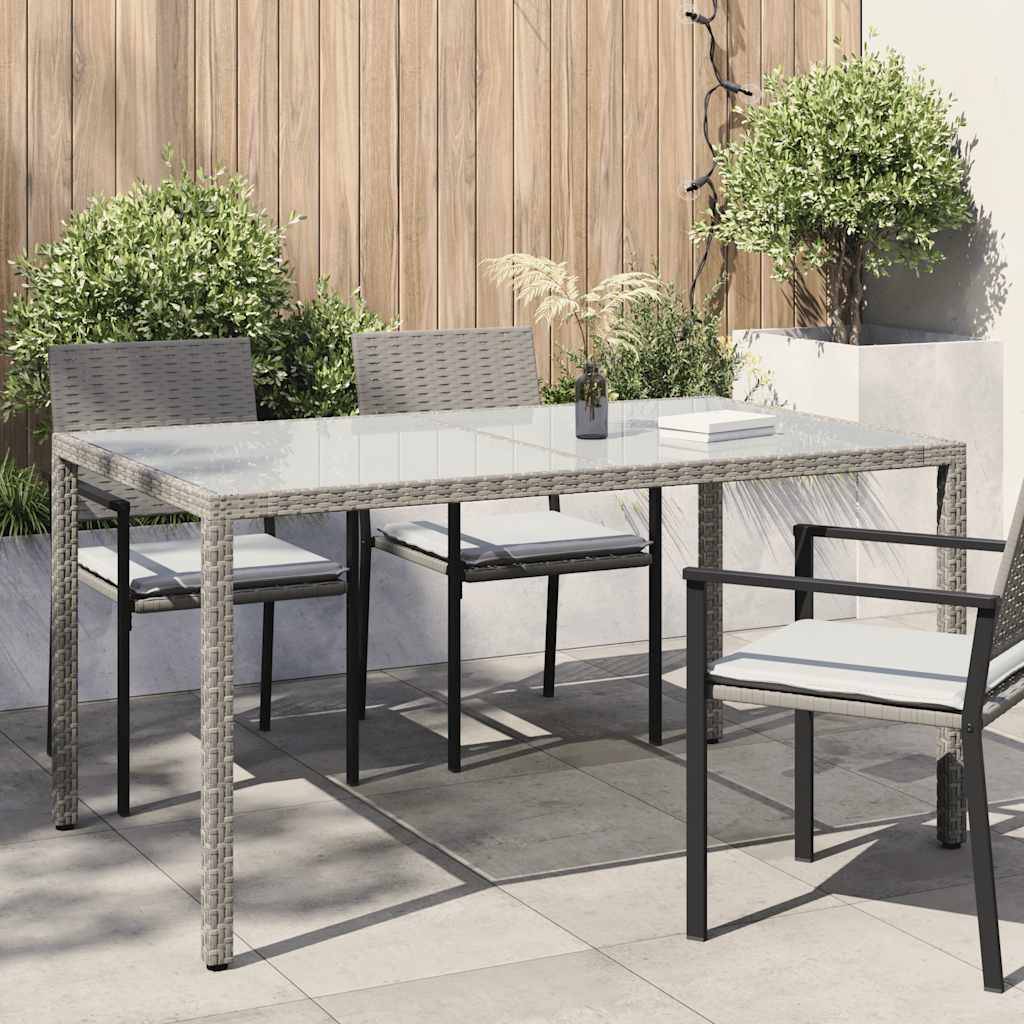 PANGIVO - Table de jardin verre trempé et poly rotin gris 150 x 90 x 75 cm, Poids :28.4kg - PANGIVO
