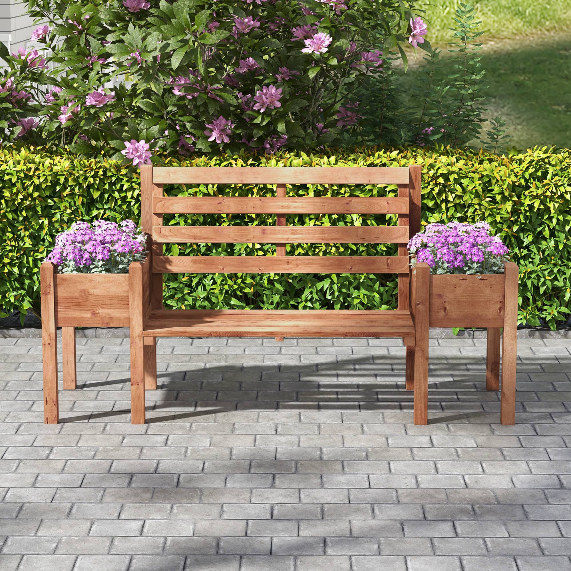 ComfortXL - Banc de jardin 2 places bois de sapin brun 184 x 59 x 95 cm extérieur avec jardinières intégrées latérales - Image 7
