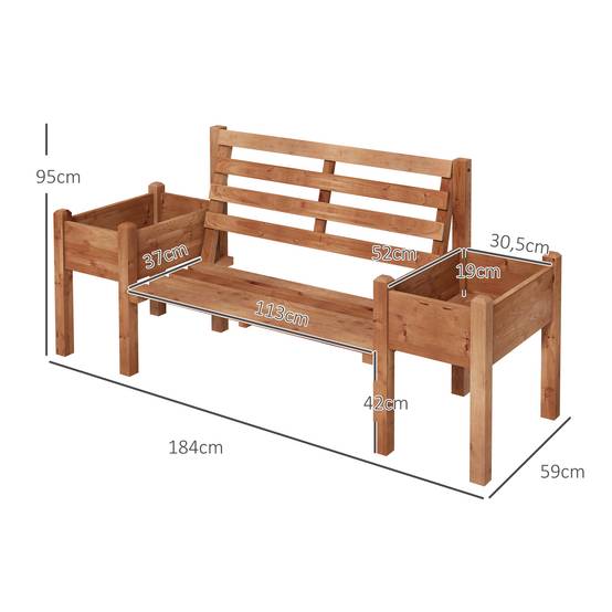 ComfortXL - Banc de jardin 2 places bois de sapin brun 184 x 59 x 95 cm extérieur avec jardinières intégrées latérales - Image 3