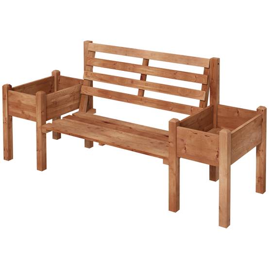 ComfortXL - Banc de jardin 2 places bois de sapin brun 184 x 59 x 95 cm extérieur avec jardinières intégrées latérales - Image 2