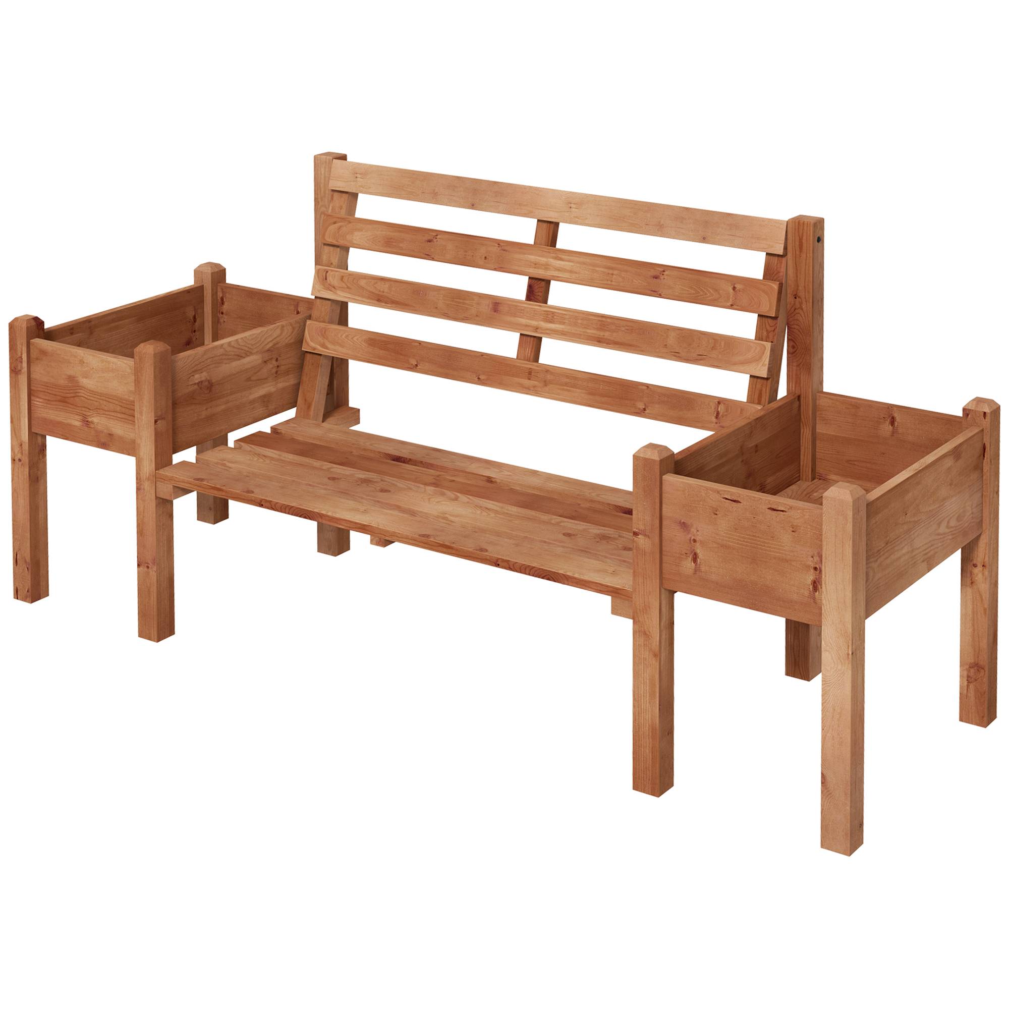 ComfortXL - Banc de jardin 2 places bois de sapin brun 184 x 59 x 95 cm extérieur avec jardinières intégrées latérales - Image 2