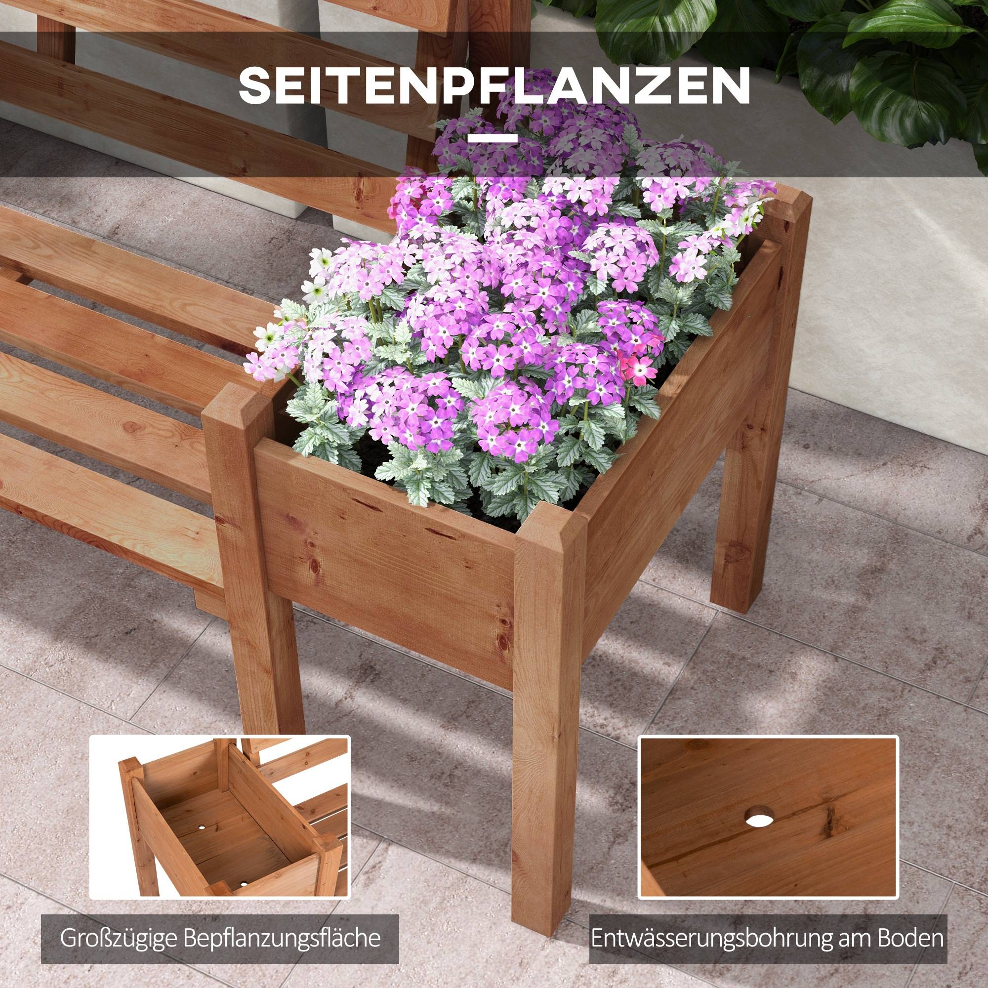 ComfortXL - Banc de jardin 2 places bois de sapin brun 184 x 59 x 95 cm extérieur avec jardinières intégrées latérales - Image 5