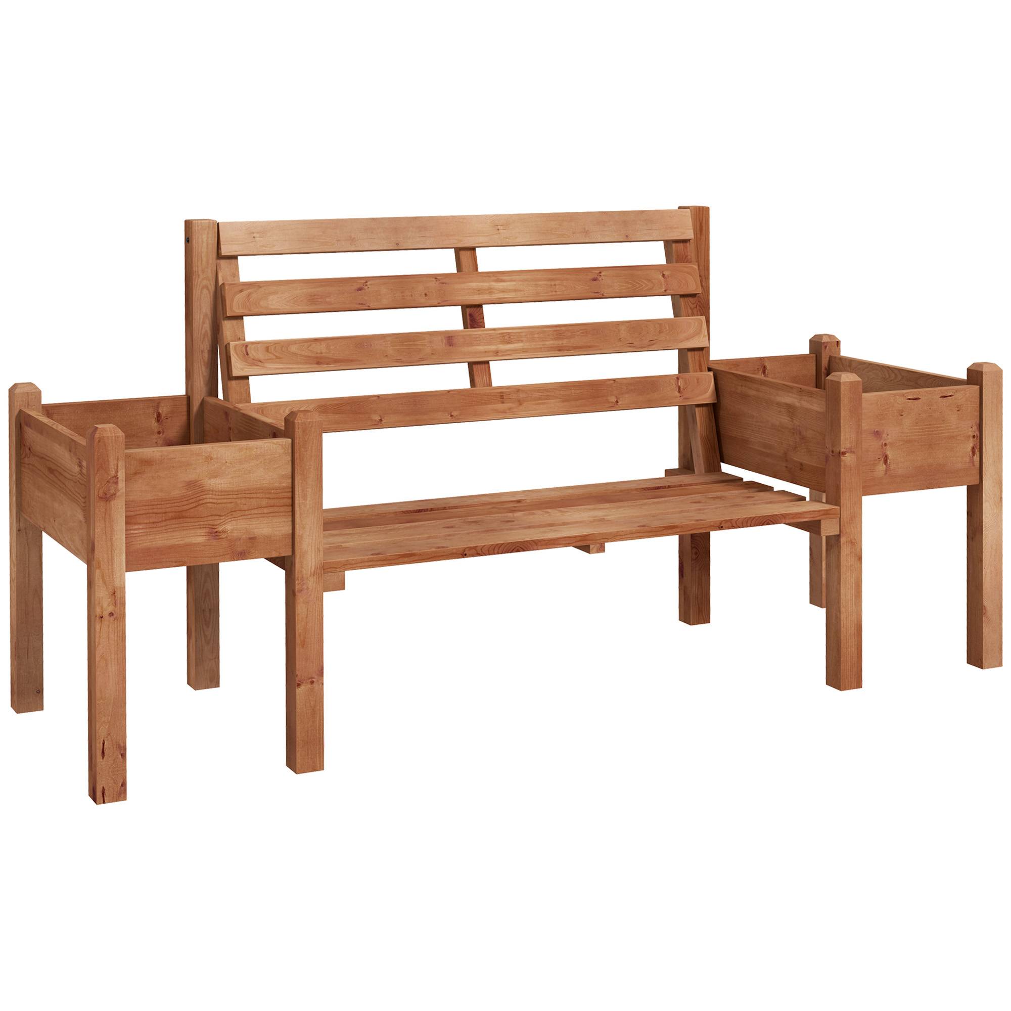 ComfortXL - Banc de jardin 2 places bois de sapin brun 184 x 59 x 95 cm extérieur avec jardinières intégrées latérales - Image 10