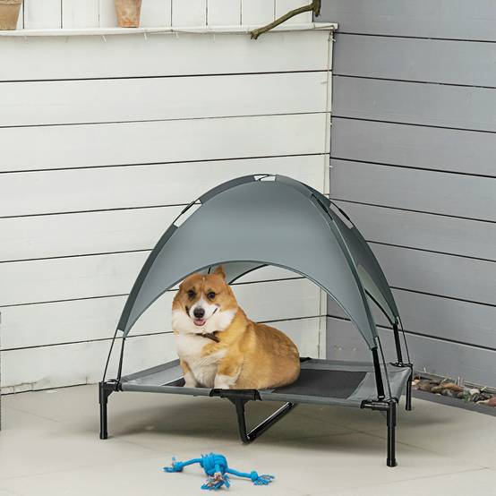 Lit surélevé chien métal extérieur aération maximale avec auvent 92x76cm gris - ComfortXL Outdoor Living - Image 4