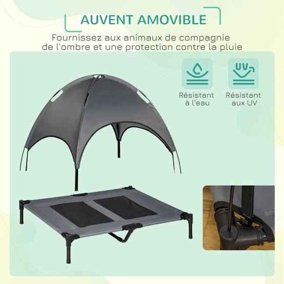 Lit surélevé chien métal extérieur aération maximale avec auvent 92x76cm gris - ComfortXL Outdoor Living - Image 7