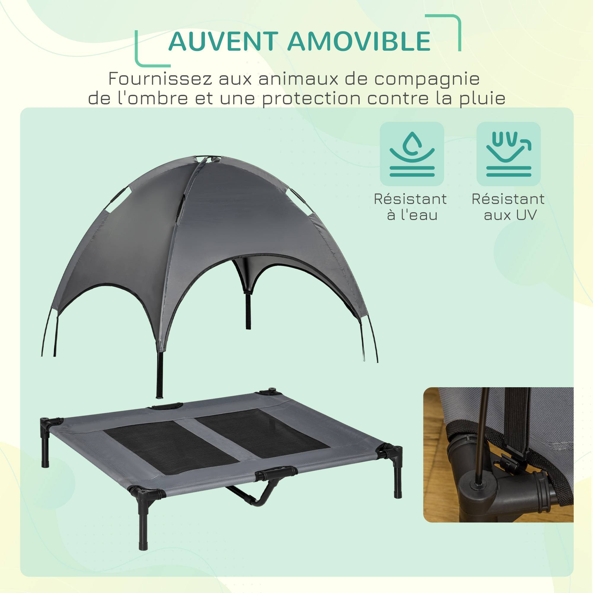 Lit surélevé chien métal extérieur aération maximale avec auvent 92x76cm gris - ComfortXL Outdoor Living - Image 7
