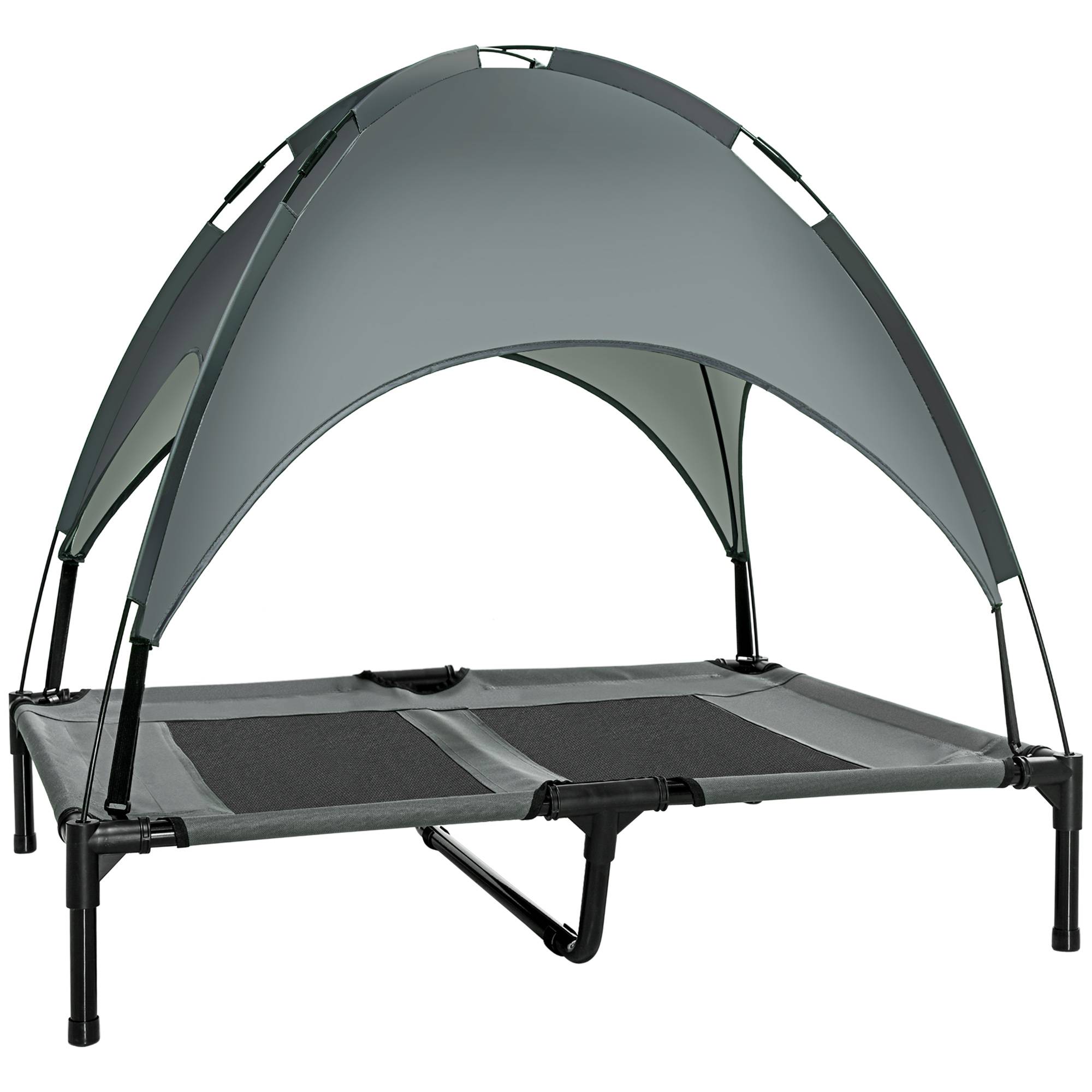 Lit surélevé chien métal extérieur aération maximale avec auvent 92x76cm gris - ComfortXL Outdoor Living - Image 1