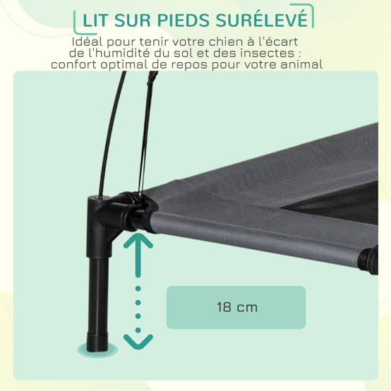 Lit surélevé chien métal extérieur aération maximale avec auvent 92x76cm gris - ComfortXL Outdoor Living - Image 9
