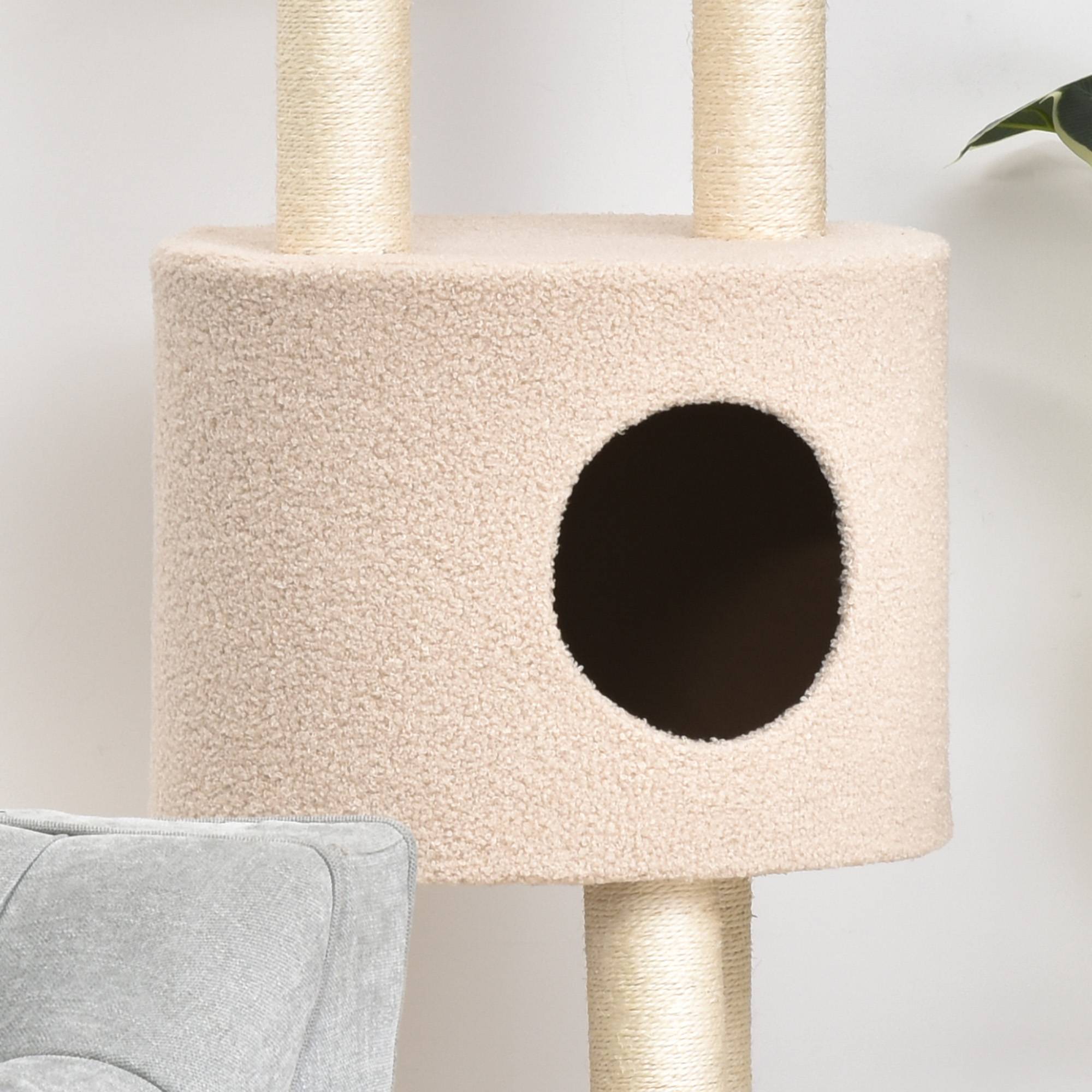 Pawhut - PawHut Arbre à Chats avec Griffoir Niche Poteaux Peluche Haute Densité 45L x 40L x 148H cm Beige - Imagen 6