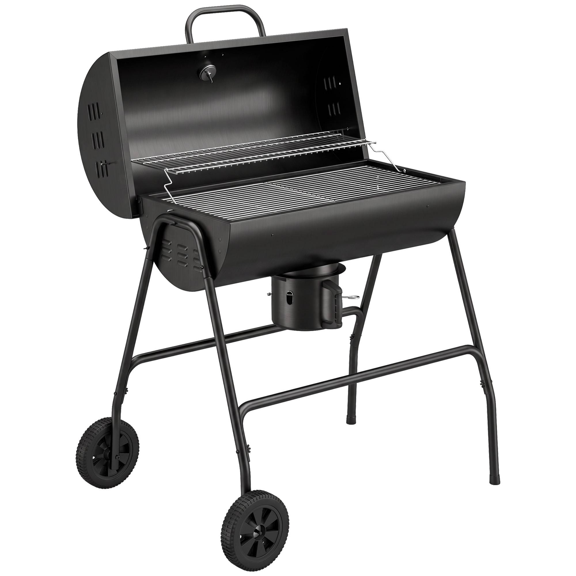 ComfortXL - Barbecue au charbon de bois métal noir 95 x 71,5 x 102 cm jardin avec couvercle thermomètre roulettes cendrier - Image 10