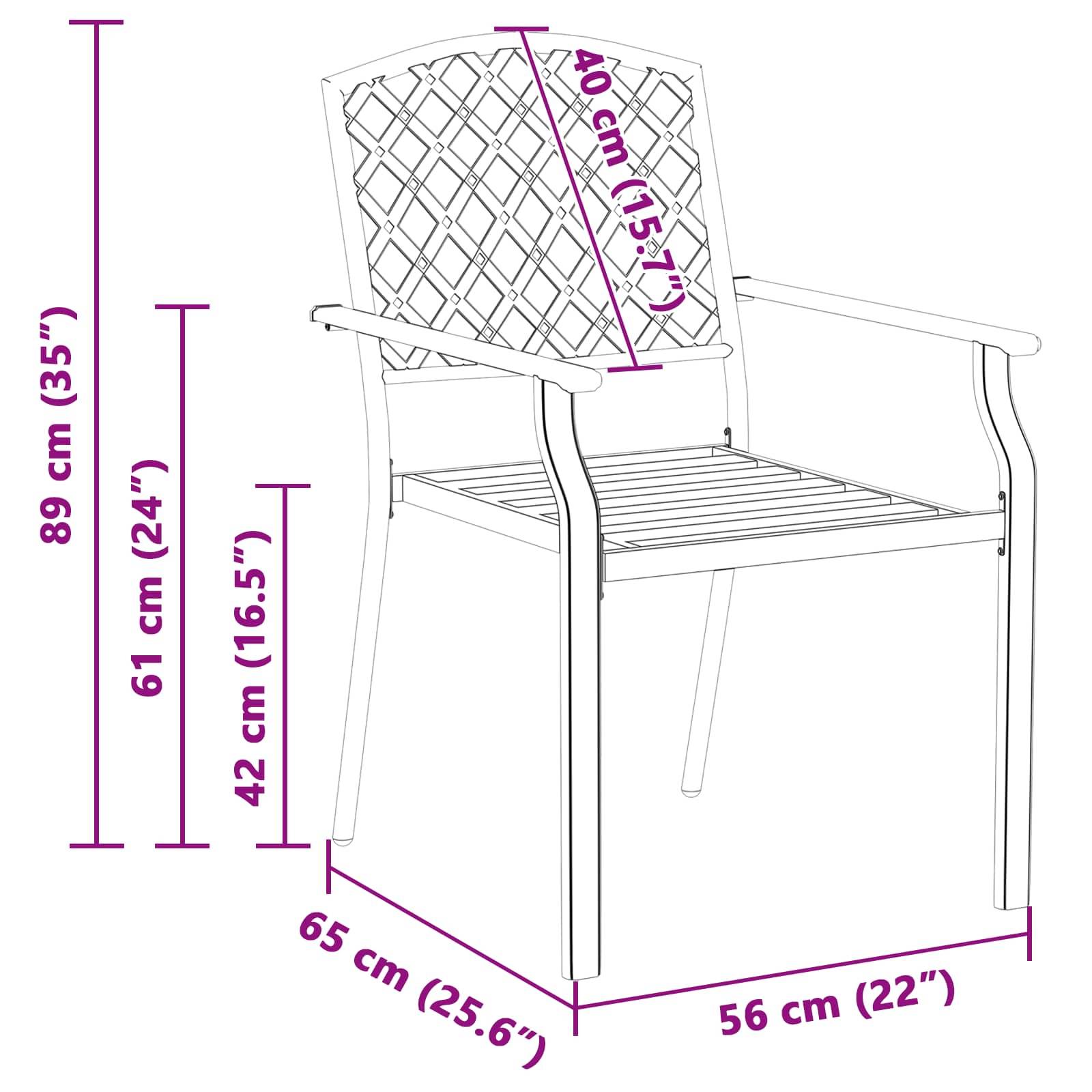 Chaise de jardin acier anthracite 56 x 65 x 89 cm lot de 4 - PANGIVO - Image 9