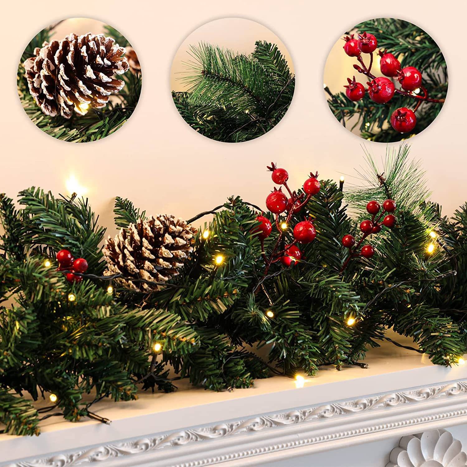 Couronne de Noël, guirlande de cheminée, décoration de fête de Noël en canne, 2,7 mètres (sans lumières) - Image 8