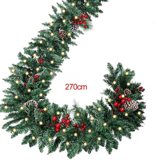 Couronne de Noël, guirlande de cheminée, décoration de fête de Noël en canne, 2,7 mètres (sans lumières) - Image 2