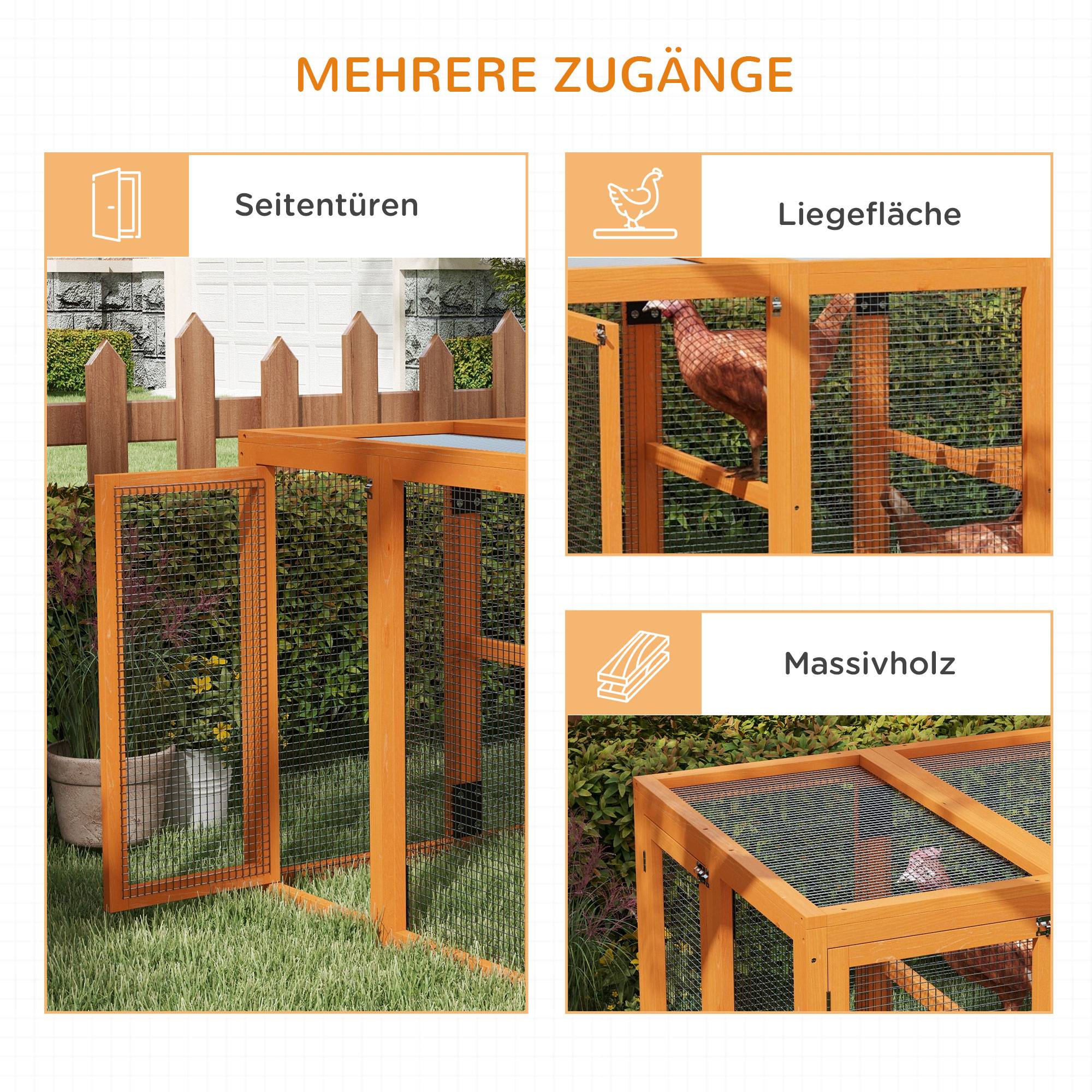 Poulailler pour 1-3 poules, cadre bois, grillage acier, design extensible, perchoirs bois, orange - Image 9