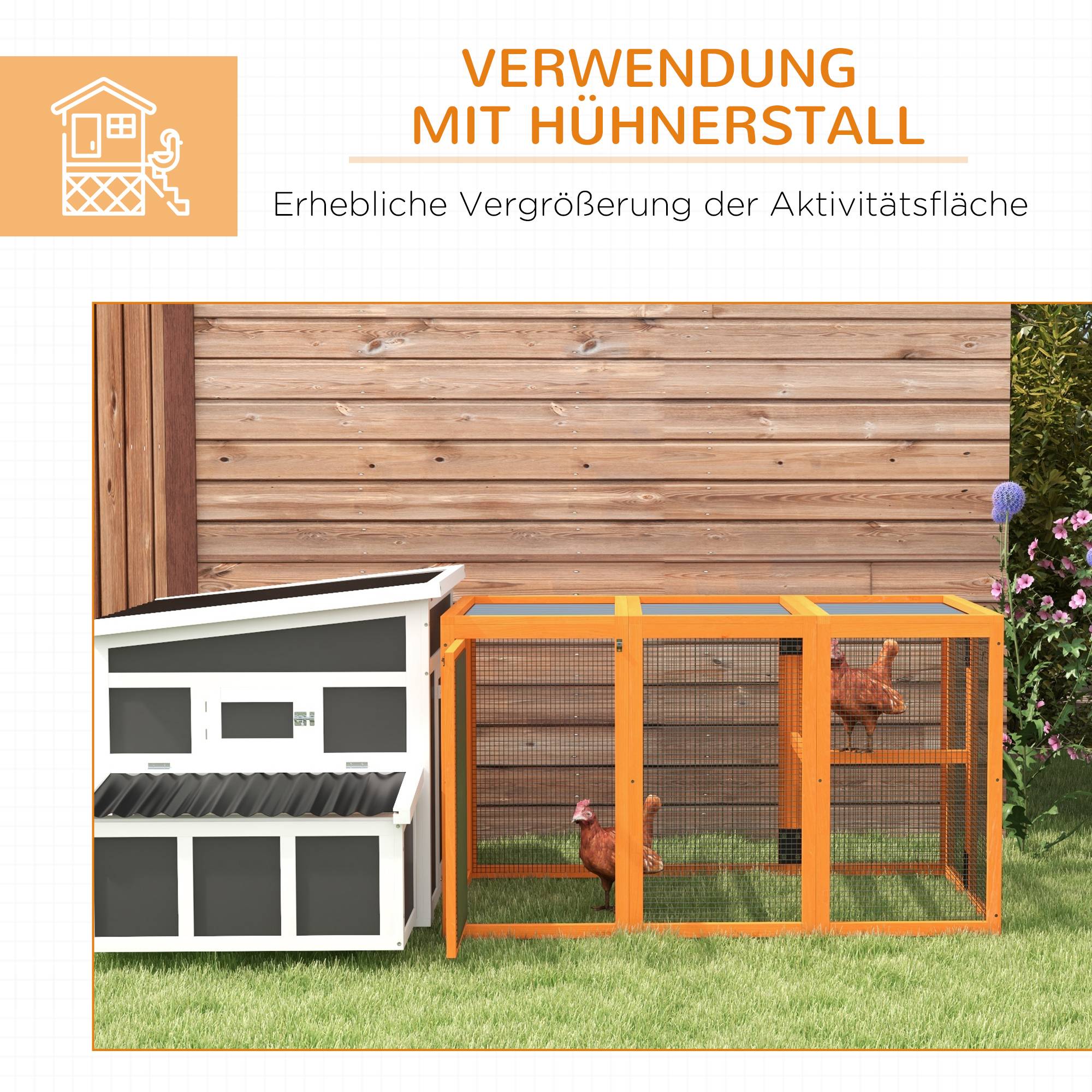 Poulailler pour 1-3 poules, cadre bois, grillage acier, design extensible, perchoirs bois, orange - Image 7