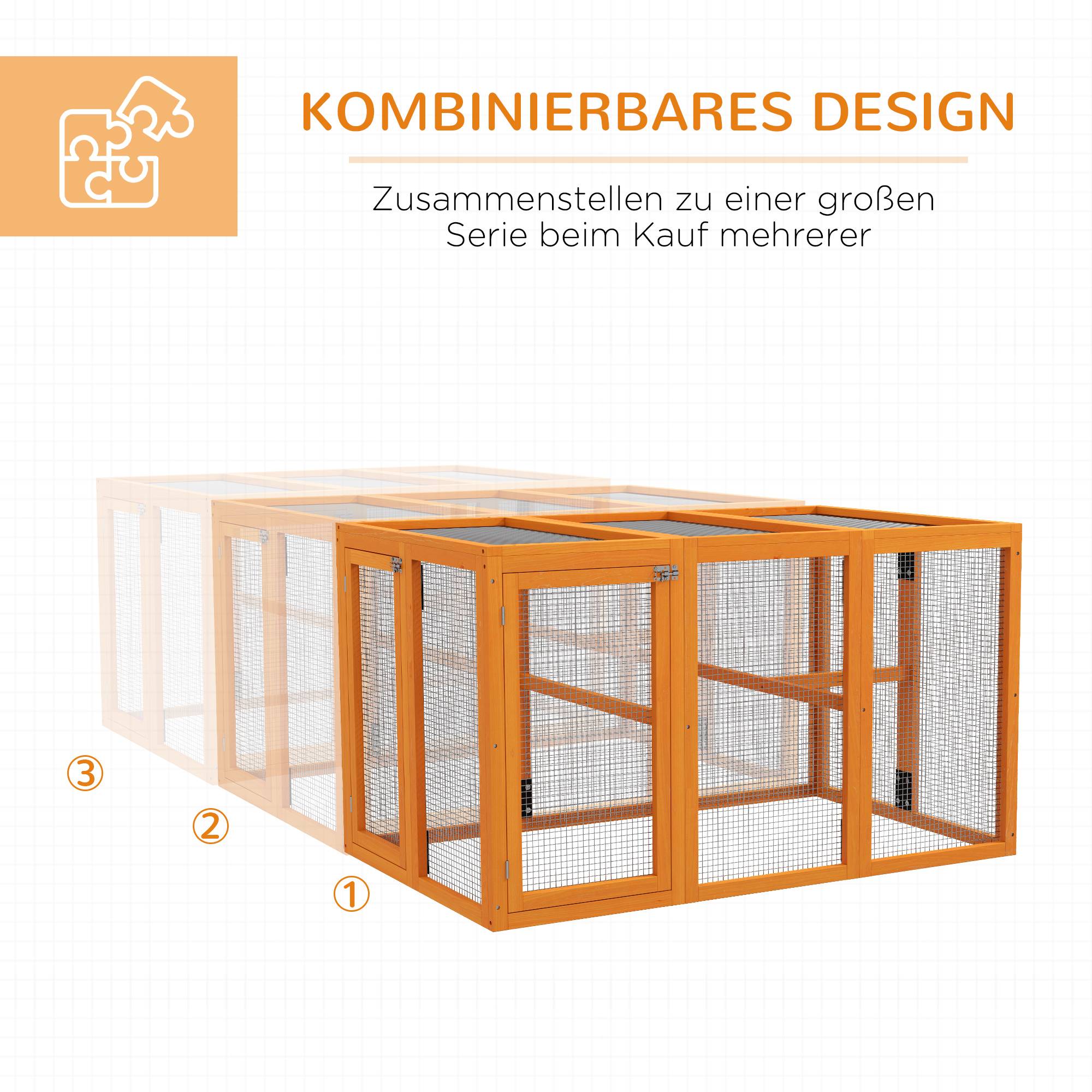 Poulailler pour 1-3 poules, cadre bois, grillage acier, design extensible, perchoirs bois, orange - Image 8