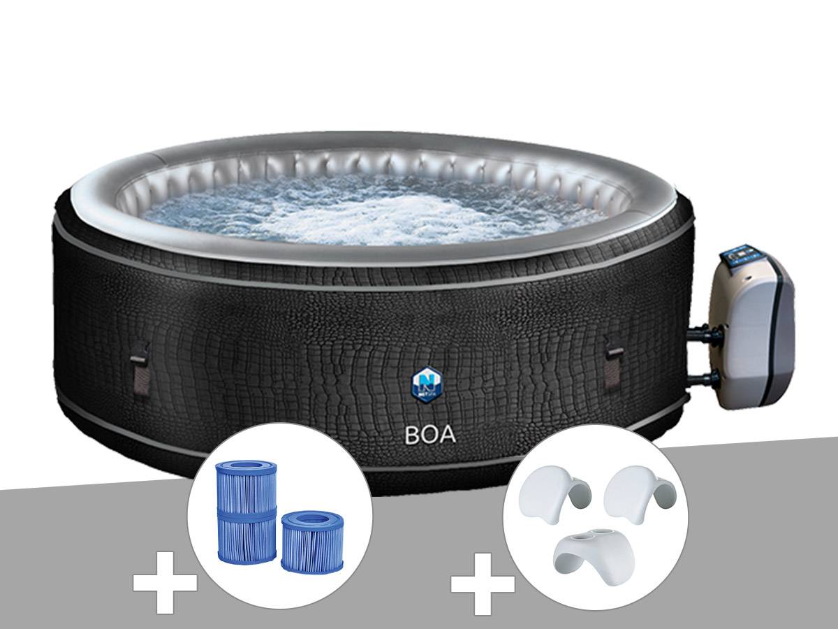 Netspa - Spa gonflable Netspa Boa rond Bulles 5-6 places + 3 cartouches de filtration + 2 appuie-têtes + 1 porte-gobelet