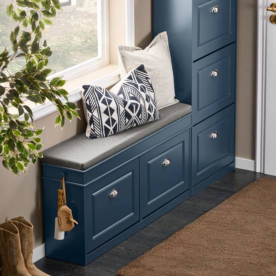 SoBuy Banc de Rangement à Chaussures avec 2 Abattants et Coussin, Coffre en Bois Laqué Bleu - Image 9