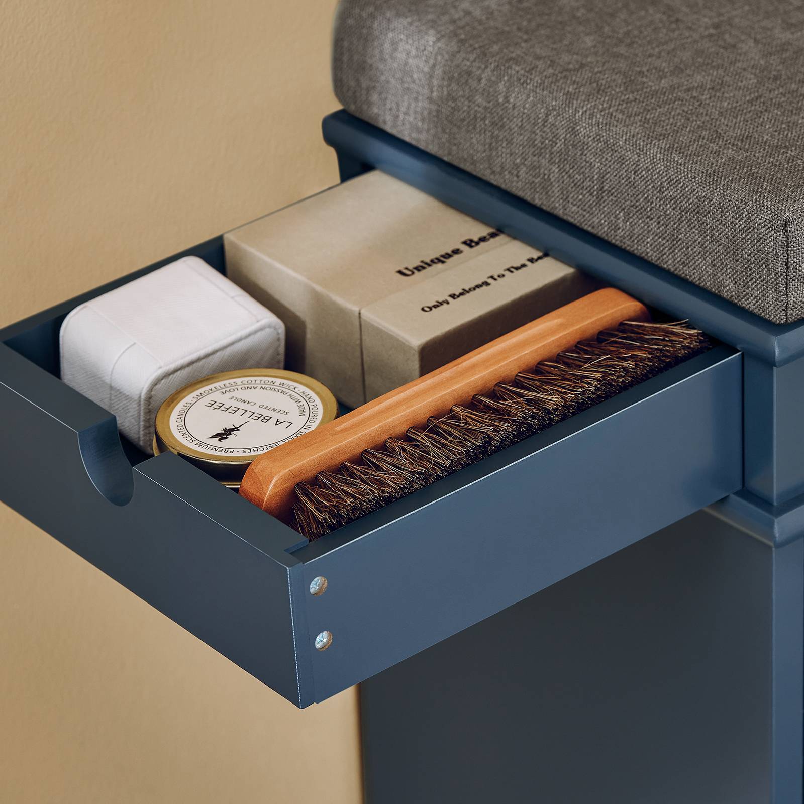 SoBuy Banc de Rangement à Chaussures avec 2 Abattants et Coussin, Coffre en Bois Laqué Bleu - Image 6
