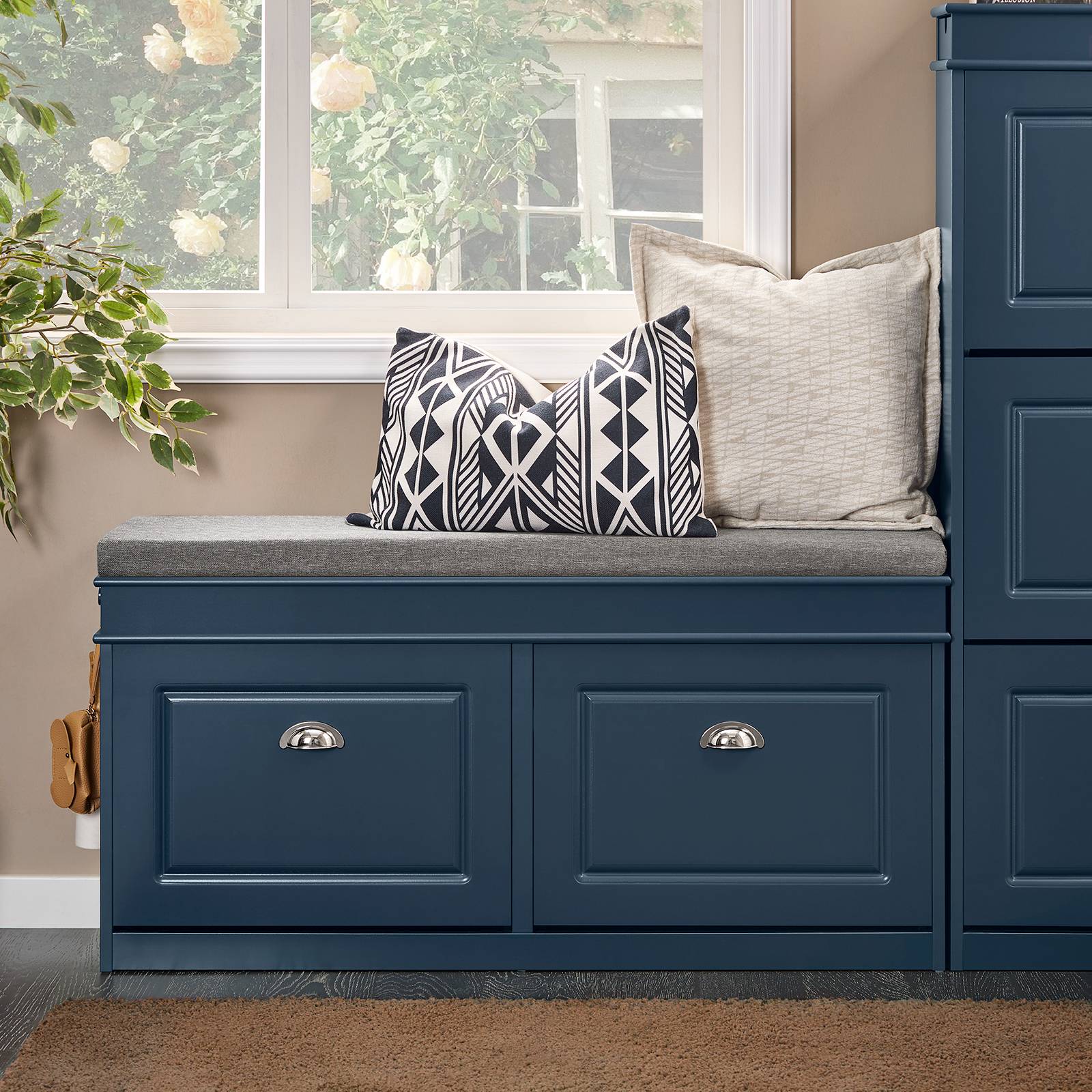 SoBuy Banc de Rangement à Chaussures avec 2 Abattants et Coussin, Coffre en Bois Laqué Bleu - Image 8
