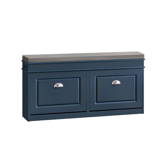 SoBuy Banc de Rangement à Chaussures avec 2 Abattants et Coussin, Coffre en Bois Laqué Bleu - Image 1