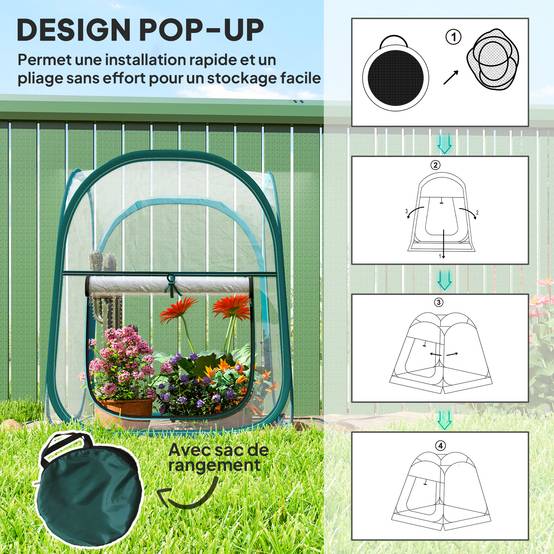 Mini Serre De Jardin Pop Up 70x70x80cm - Serre Balcon Transparente Pliante Pour Plantes Et Légumes