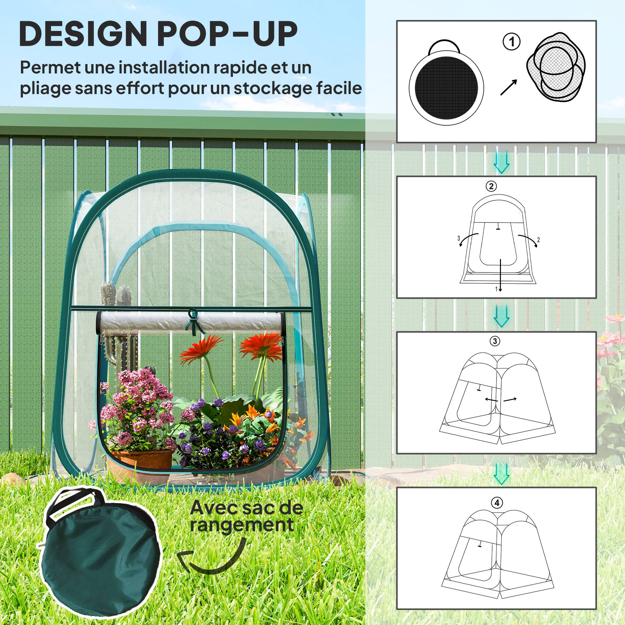 Mini Serre De Jardin Pop Up 70x70x80cm - Serre Balcon Transparente Pliante Pour Plantes Et Légumes