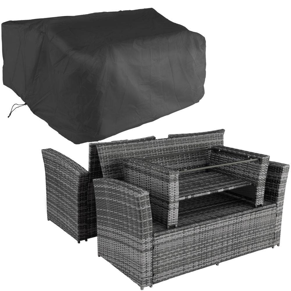 Helloshop26 - Salon de jardin rotin résine tressé synthétique 4 places avec housse de protection gris - Imagen 6