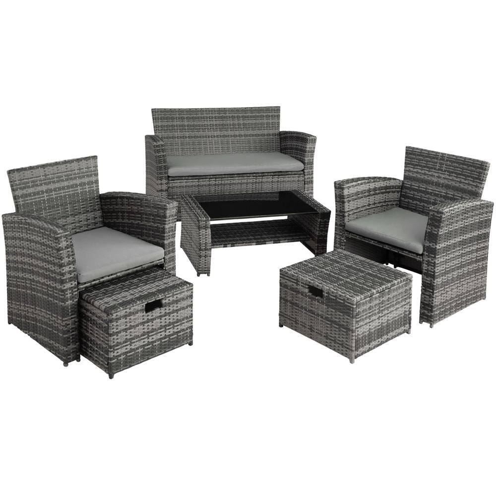 Helloshop26 - Salon de jardin rotin résine tressé synthétique 4 places avec housse de protection gris - Imagen 1