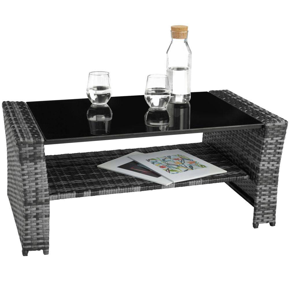 Helloshop26 - Salon de jardin rotin résine tressé synthétique 4 places avec housse de protection gris - Imagen 3