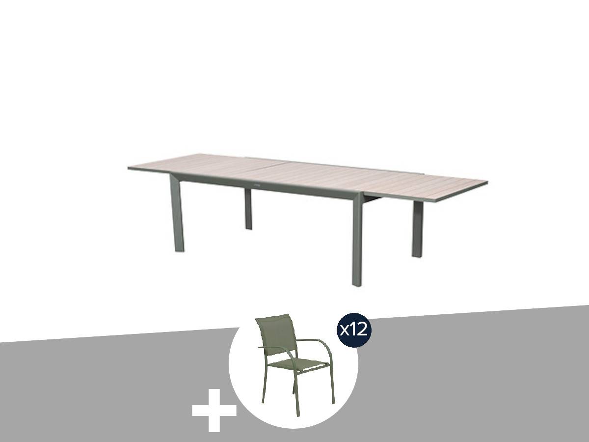 Hesperide - Table de jardin rectangulaire extensible en aluminium Evasion Lin/Laurier 10/12 places + 12 fauteuils Piazza - Hespéride - Image 2