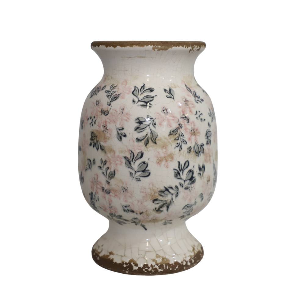 Chemin De Campagne - Vase en céramique émaillée"Fleurs bleues et rose" Ø20 x 32 cm Chemin de campagne - Imagen 1