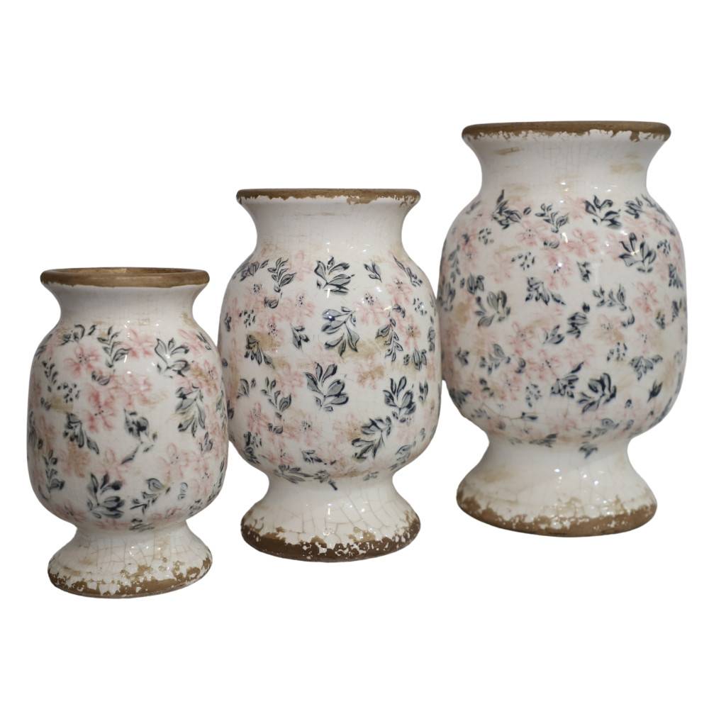 Chemin De Campagne - Vase en céramique émaillée"Fleurs bleues et rose" Ø20 x 32 cm Chemin de campagne - Imagen 4