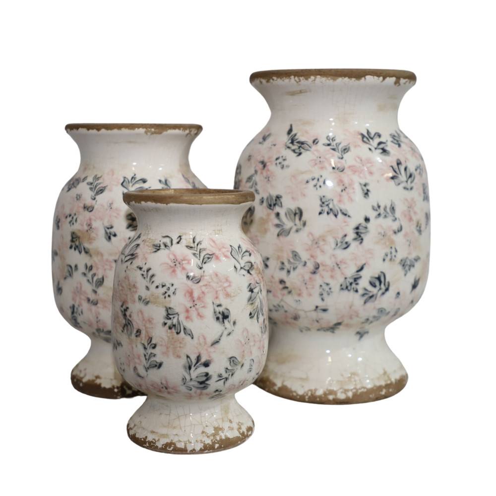Chemin De Campagne - Vase en céramique émaillée"Fleurs bleues et rose" Ø20 x 32 cm Chemin de campagne - Imagen 3