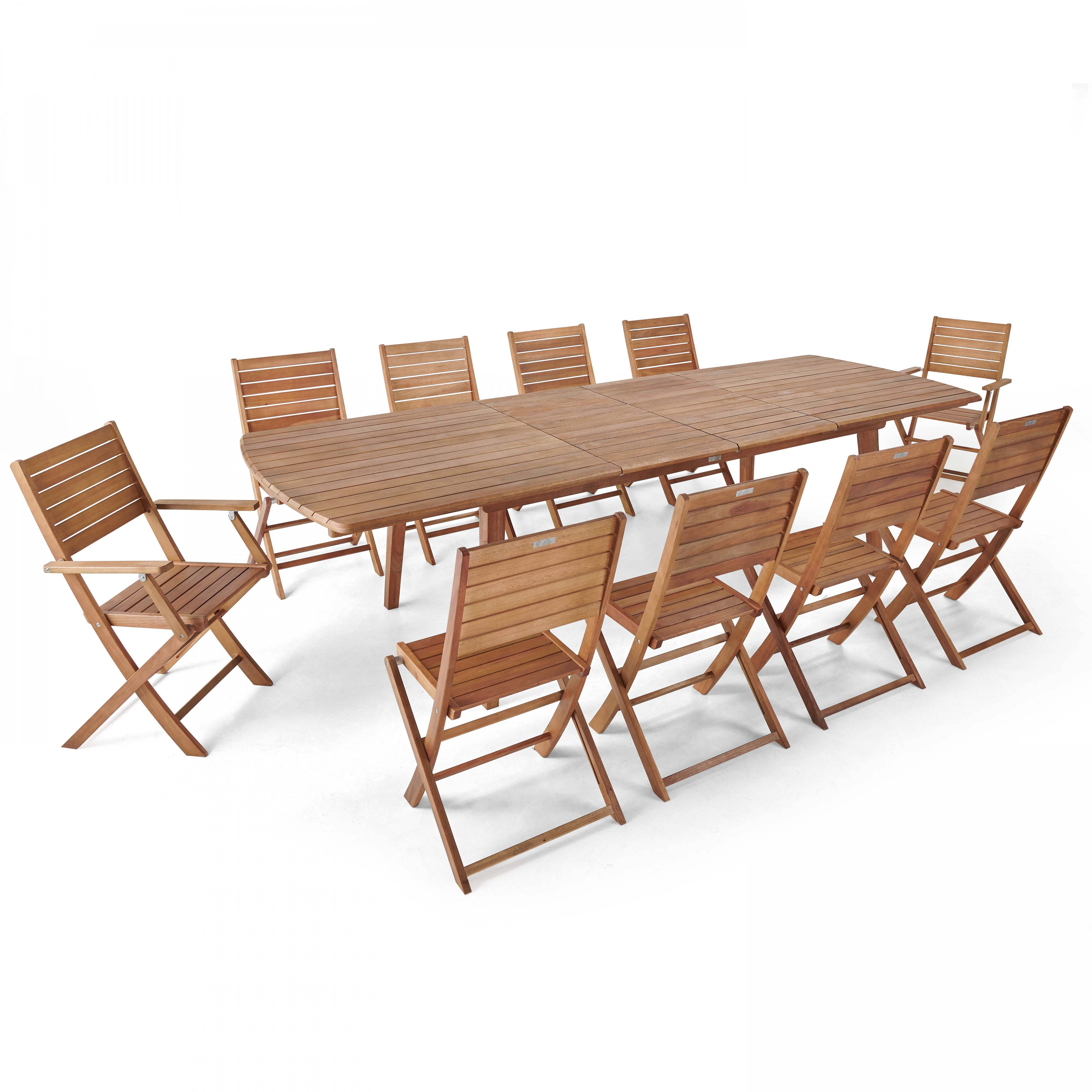 Oviala - Table de jardin extensible en bois 200/300 cm et 10 chaises pliantes Canet - Oviala - Imagen 1