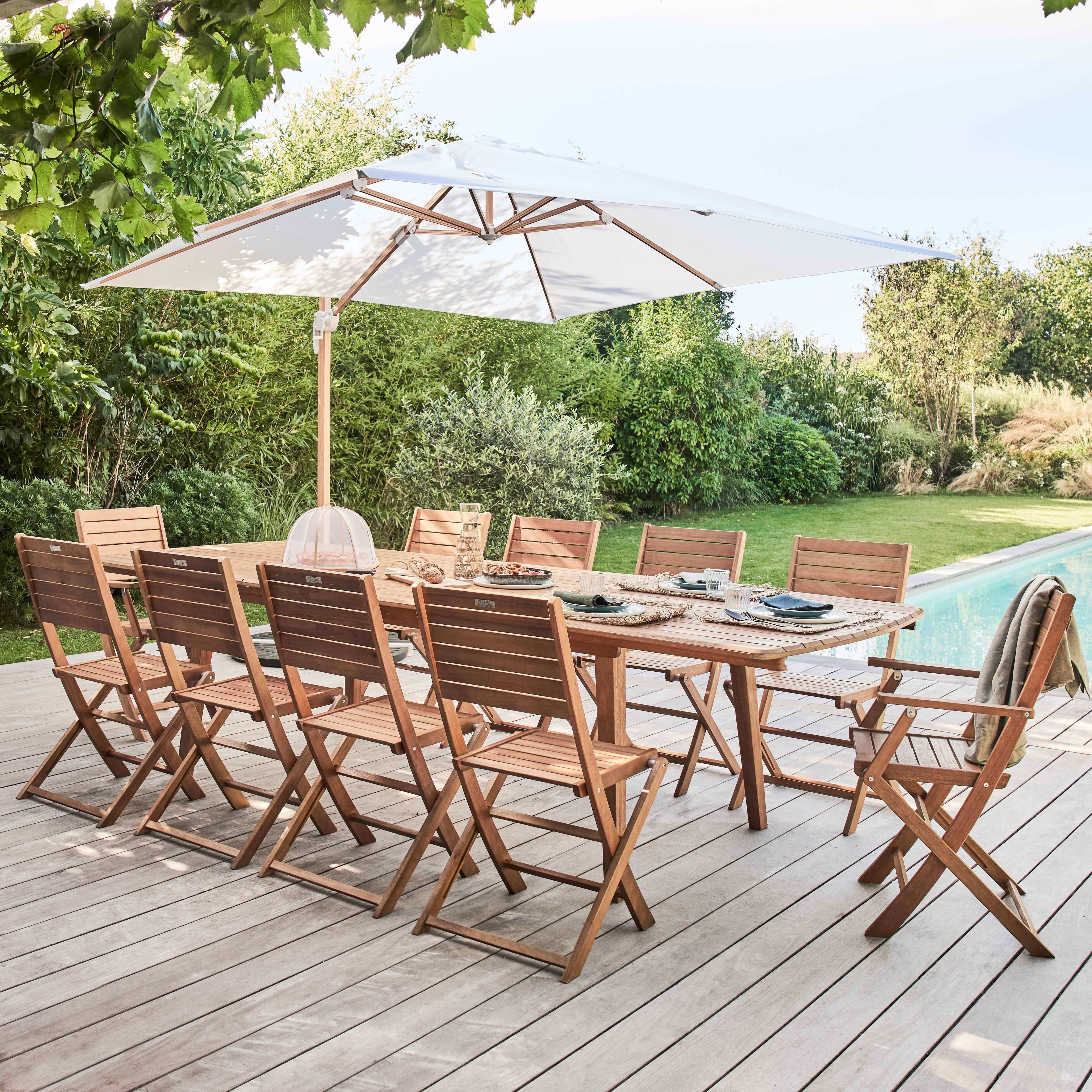 Oviala - Table de jardin extensible en bois 200/300 cm et 10 chaises pliantes Canet - Oviala - Imagen 2