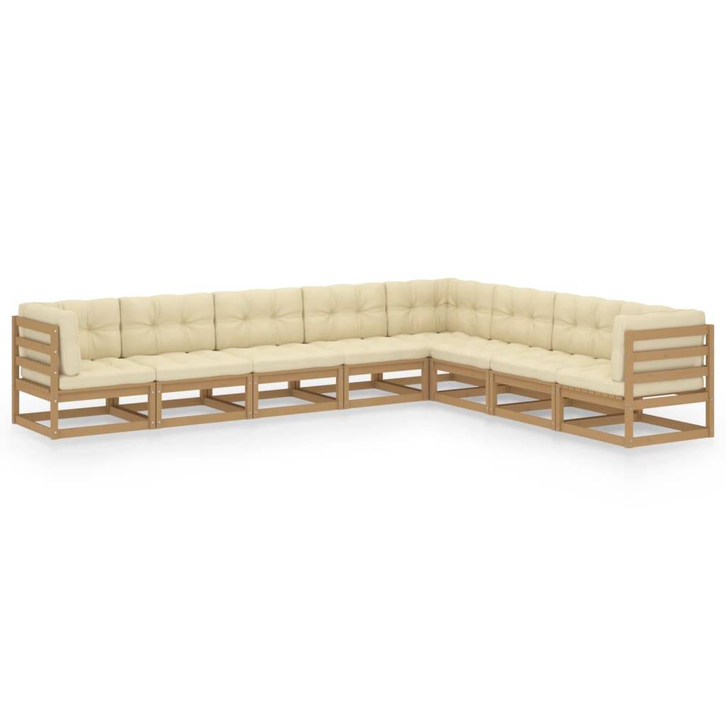 Helloshop26 - Salon de jardin meuble d'extérieur ensemble de mobilier 8 pièces avec coussins marron miel bois de pin - Imagen 1