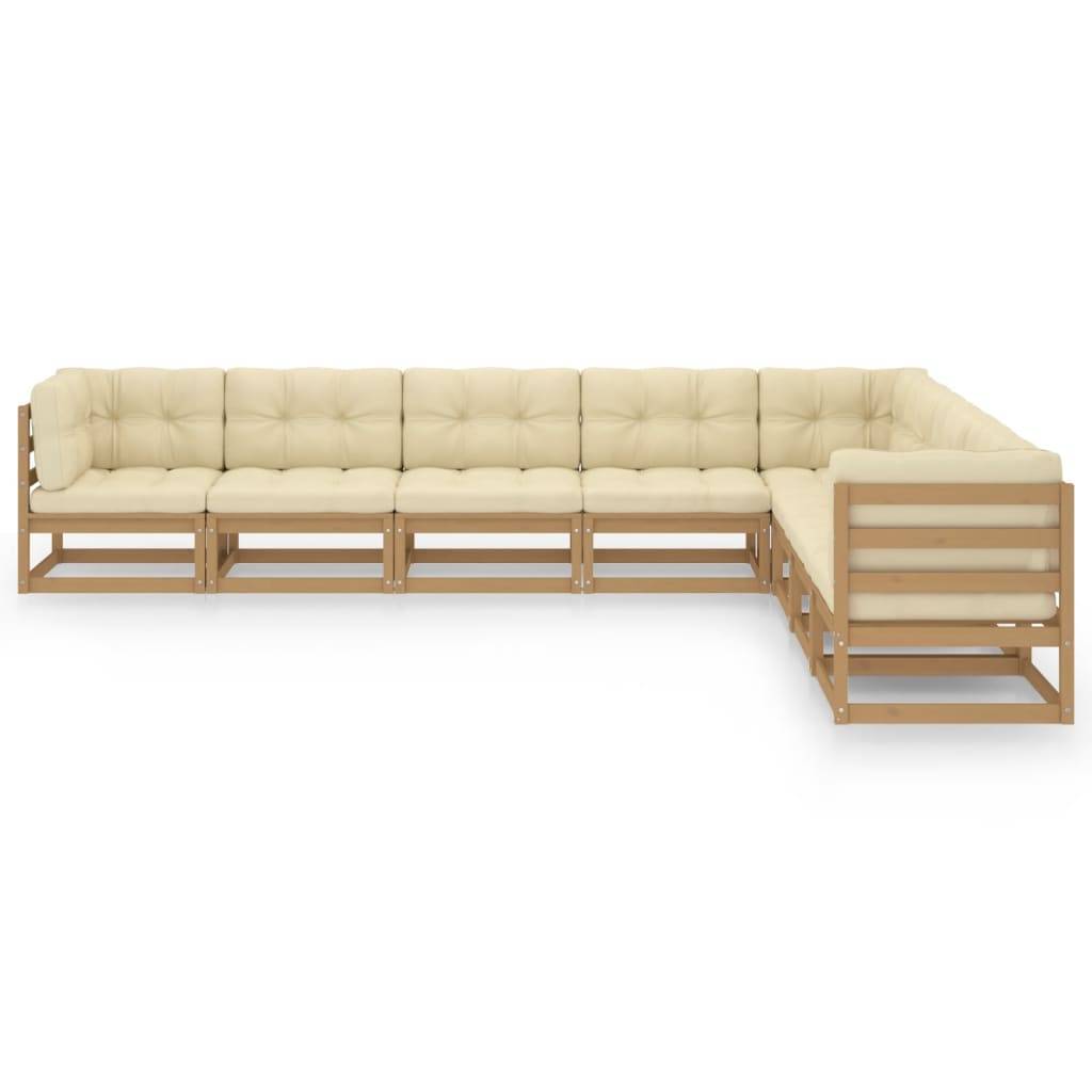 Helloshop26 - Salon de jardin meuble d'extérieur ensemble de mobilier 8 pièces avec coussins marron miel bois de pin - Imagen 2
