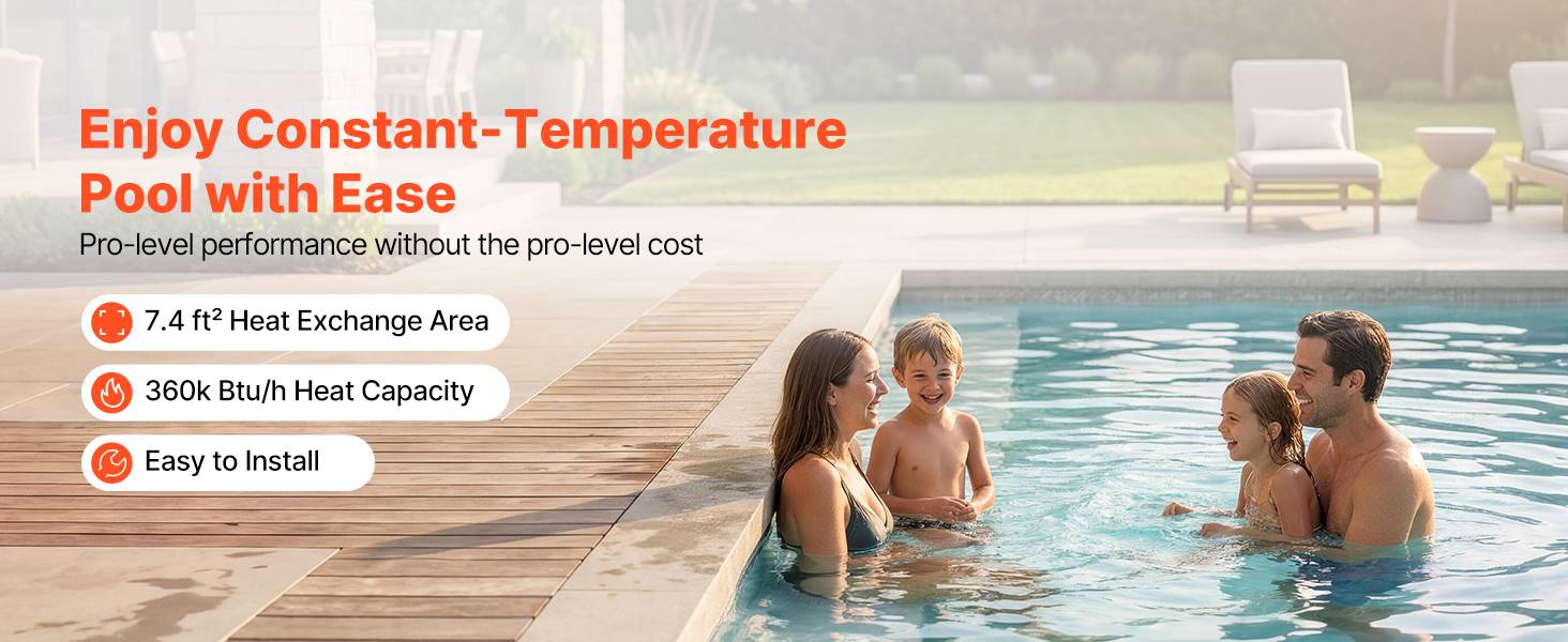 Vevor - VEVOR Échangeur de chaleur piscine, acier inox 316L, 105,5 kW, 30 tubes, surface 0,69 m², pour piscines, spas et bains à remous, argent. - Image 9