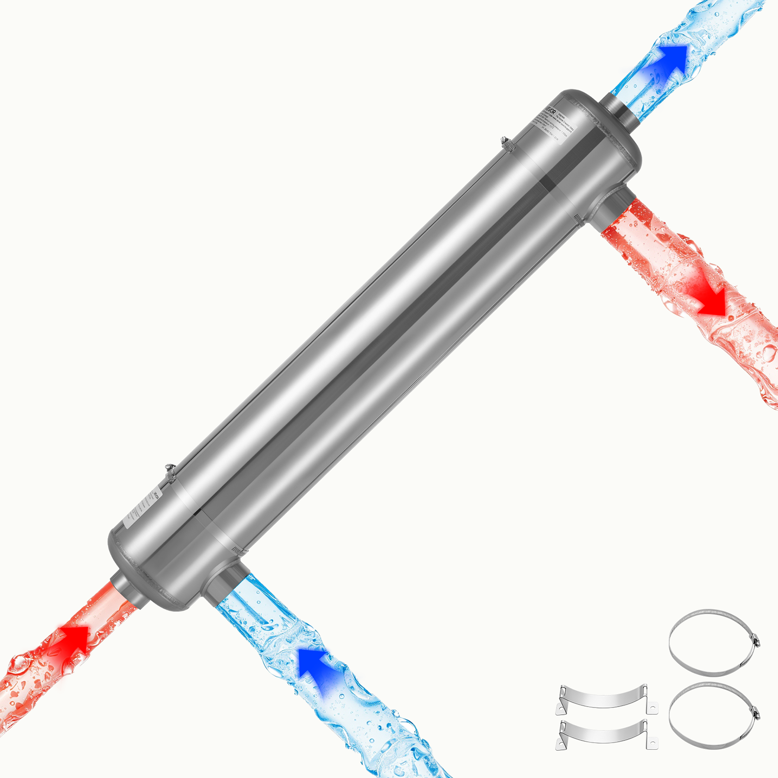 Vevor - VEVOR Échangeur de chaleur piscine, acier inox 316L, 105,5 kW, 30 tubes, surface 0,69 m², pour piscines, spas et bains à remous, argent.