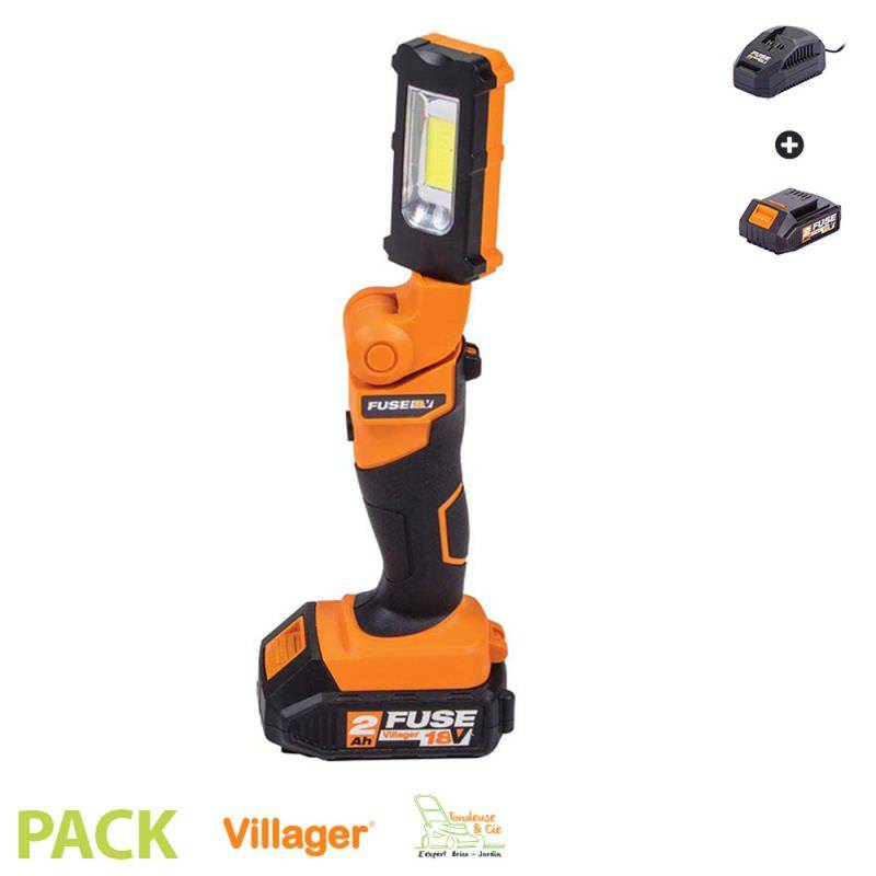 Lampe d'inspection électrique sans fil 18V pliante et tournante 180° avec batterie et chargeur Fuse VLN 9120.