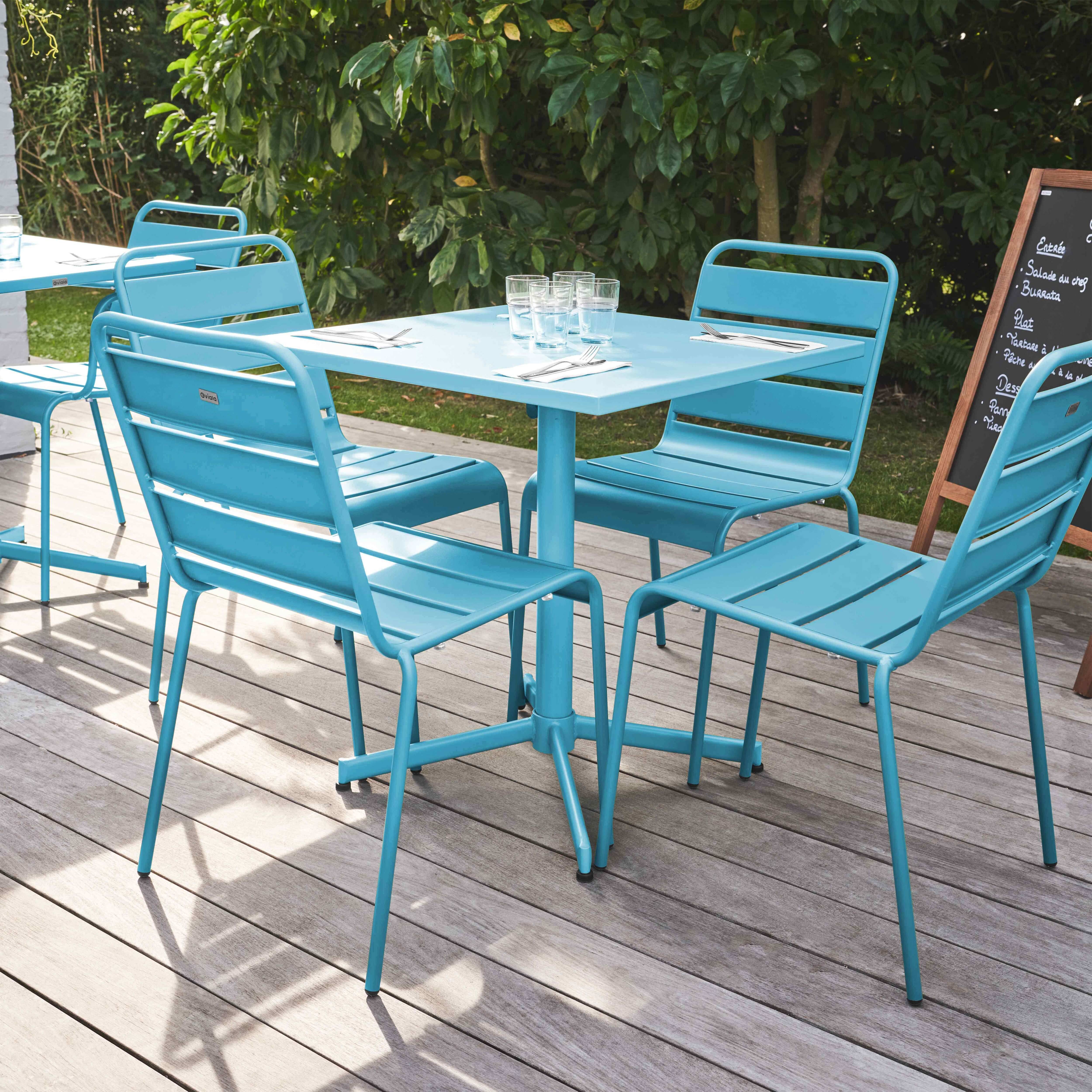 Oviala - Ensemble table de jardin carrée et 4 chaises bleu Palavas - Oviala - Imagen 2