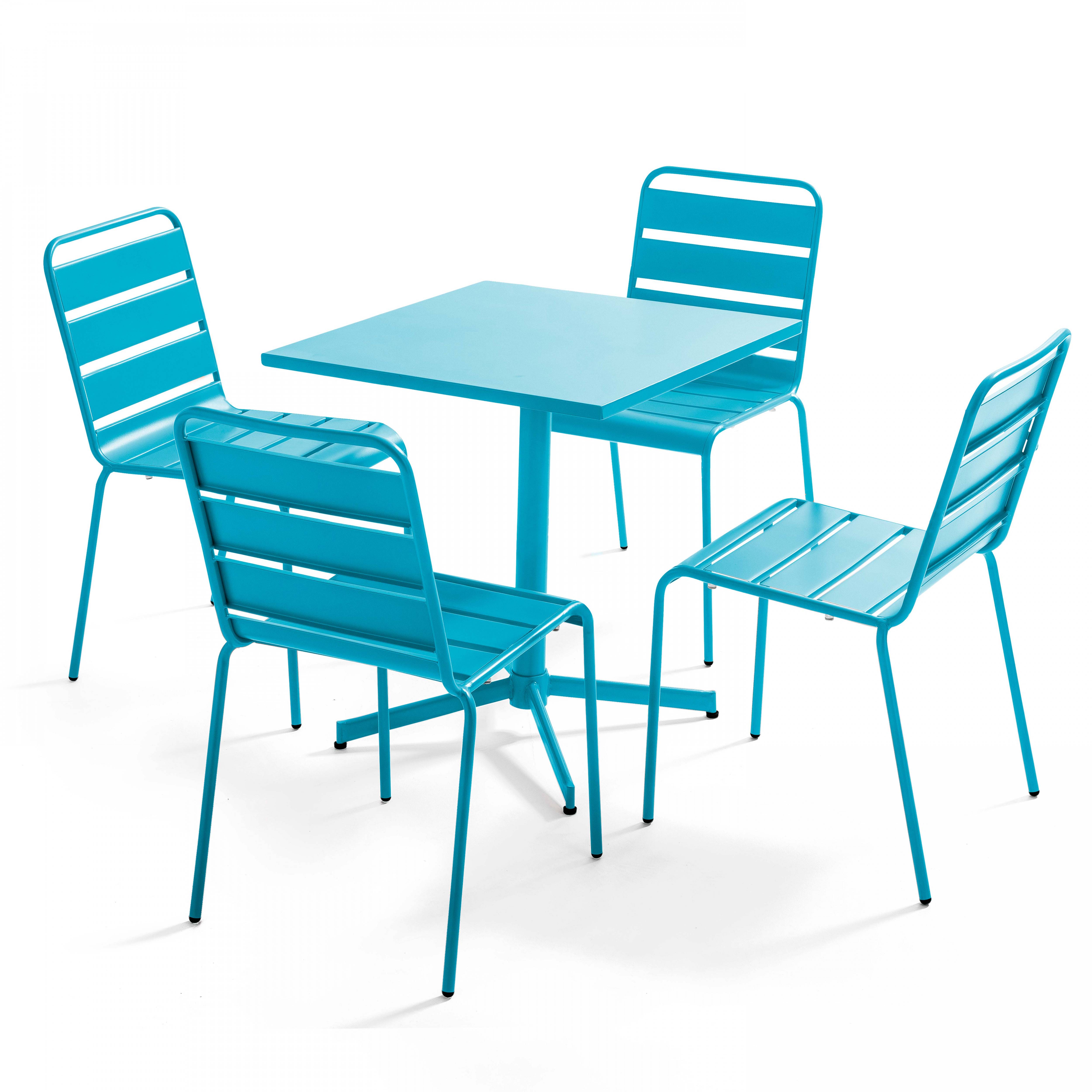 Oviala - Ensemble table de jardin carrée et 4 chaises bleu Palavas - Oviala - Imagen 1