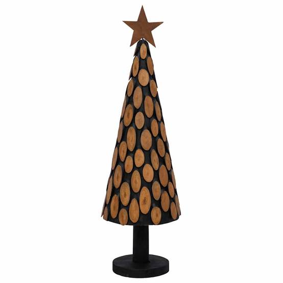 Sapin de Noël en bois de teck massif décoratif pour intérieur Marron 150 cm – ComfortXL Outdoor Living - Image 4